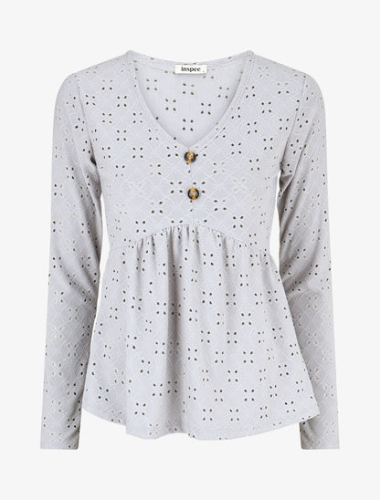 Blouse unie et ajourée - Gris - 1