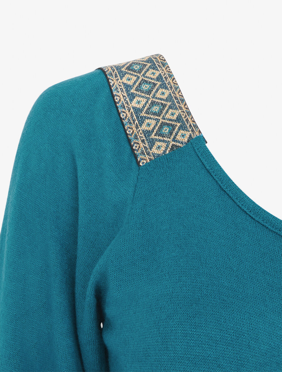 Robe bimatière effet portefeuille à col stylisé - Bleu pétrole - 3