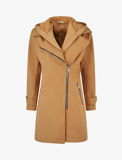 Manteau à empiècement style sweat - Camel - 1