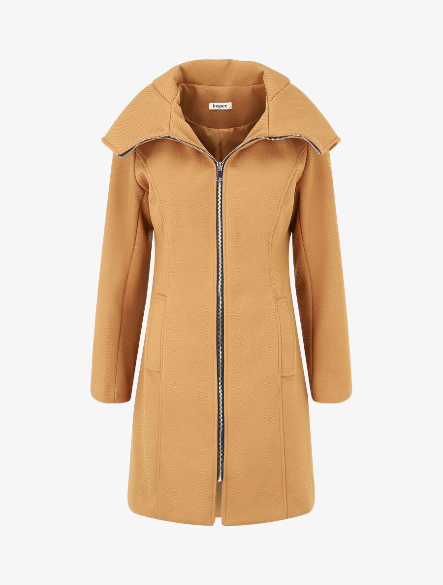 Manteau texturé et zippé à capuche - Camel - 4