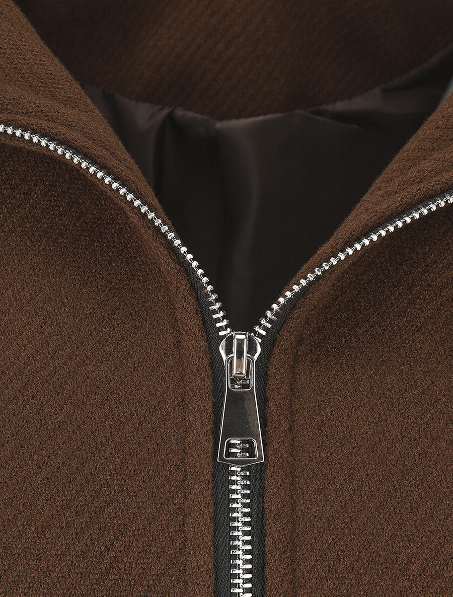 Manteau texturé et zippé à capuche - Marron - 3