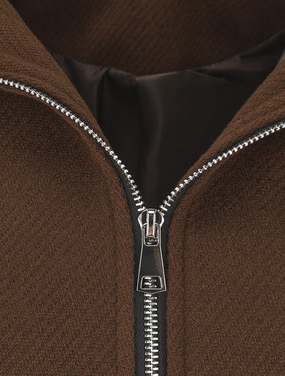 Manteau texturé et zippé à capuche - Marron - 3