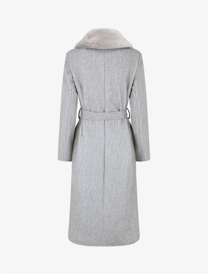 Manteau long à col en fourrure synthétique - Gris - 2