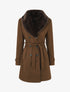 Manteau uni à col en fourrure synthétique - Marron - 1