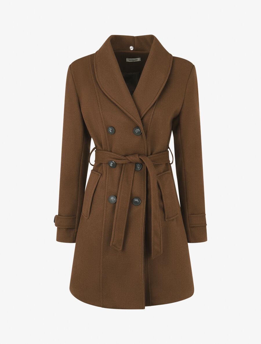 Manteau uni à col en fourrure synthétique - Marron - 4