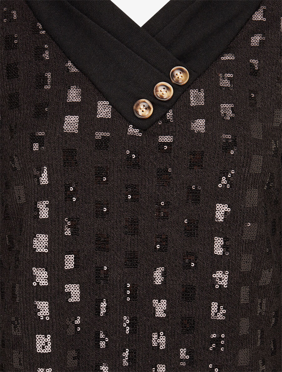 Pull fin incrusté de sequins - Noir - 3