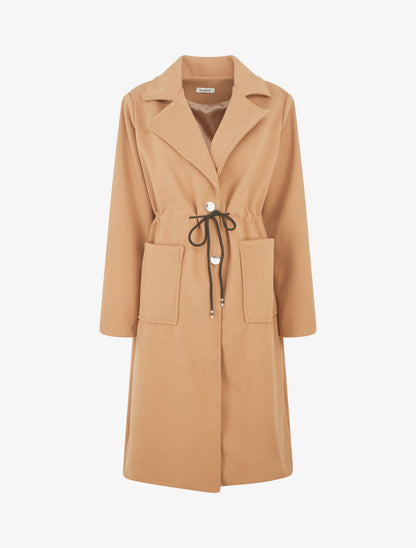 Manteau uni à cordons de serrage - Camel - 1