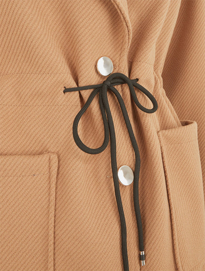 Manteau uni à cordons de serrage - Camel - 3