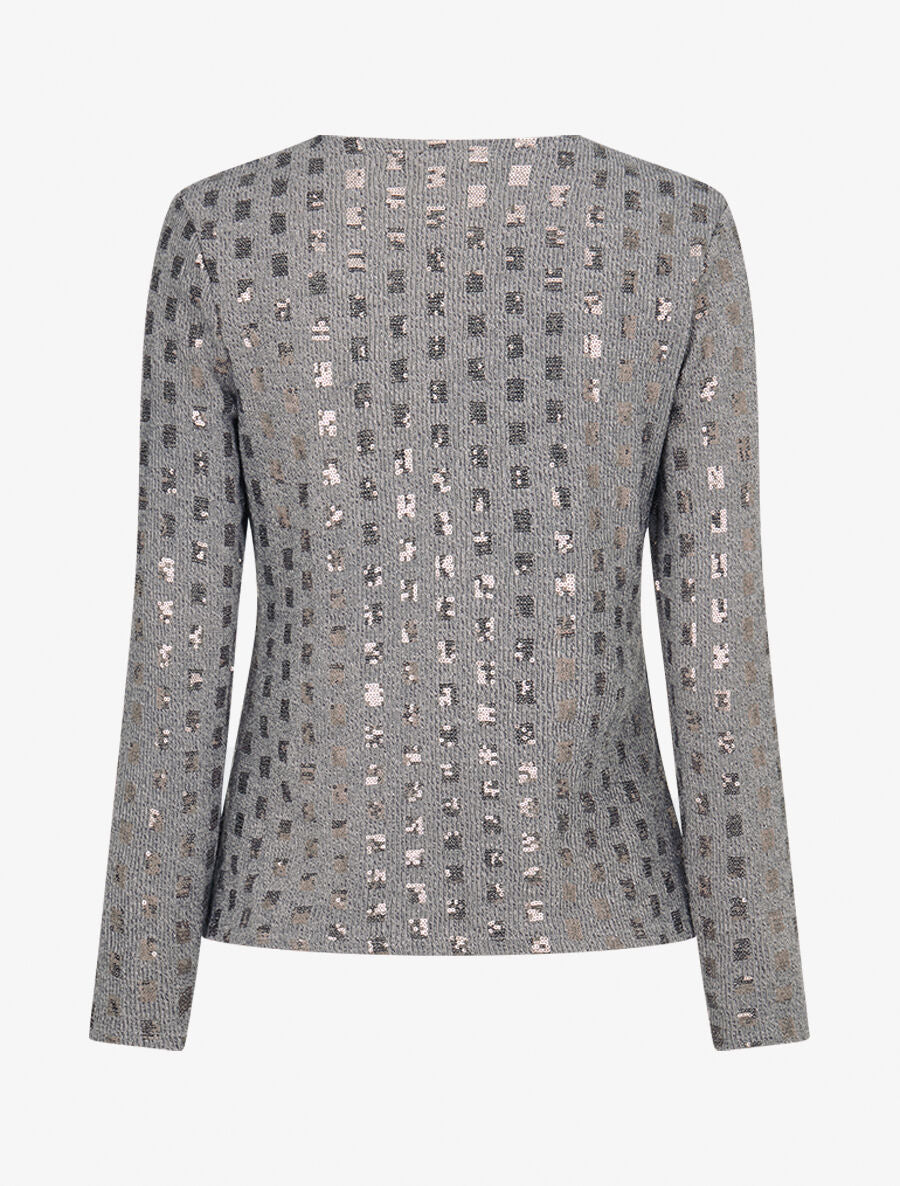 Pull fin incrusté de sequins - Gris - 2