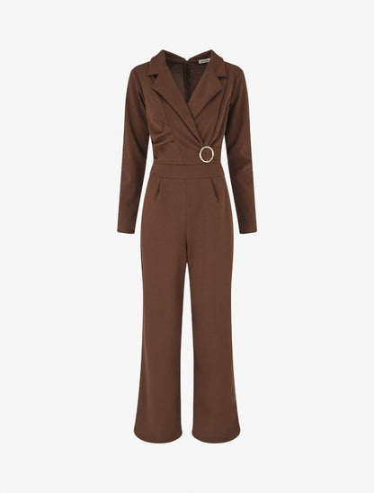 Combinaison unie à empiècement métal - Marron - 1