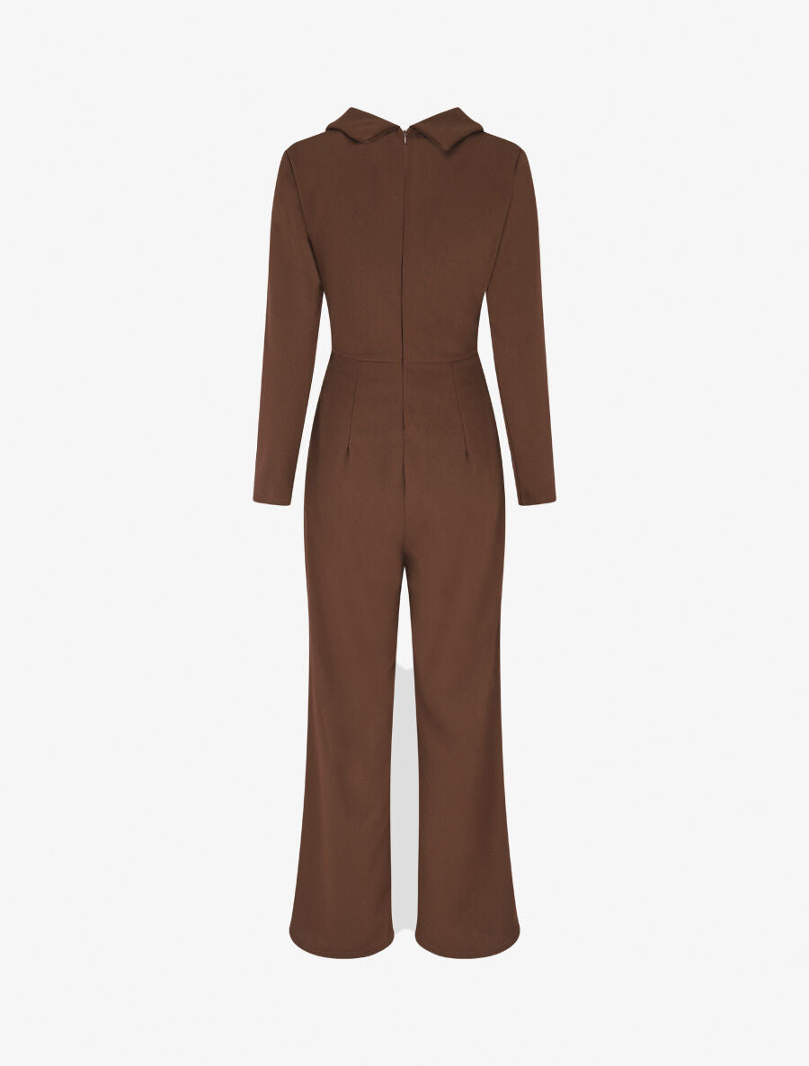Combinaison unie à empiècement métal - Marron - 2