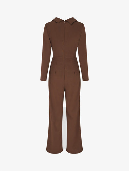 Combinaison unie à empiècement métal - Marron - 2