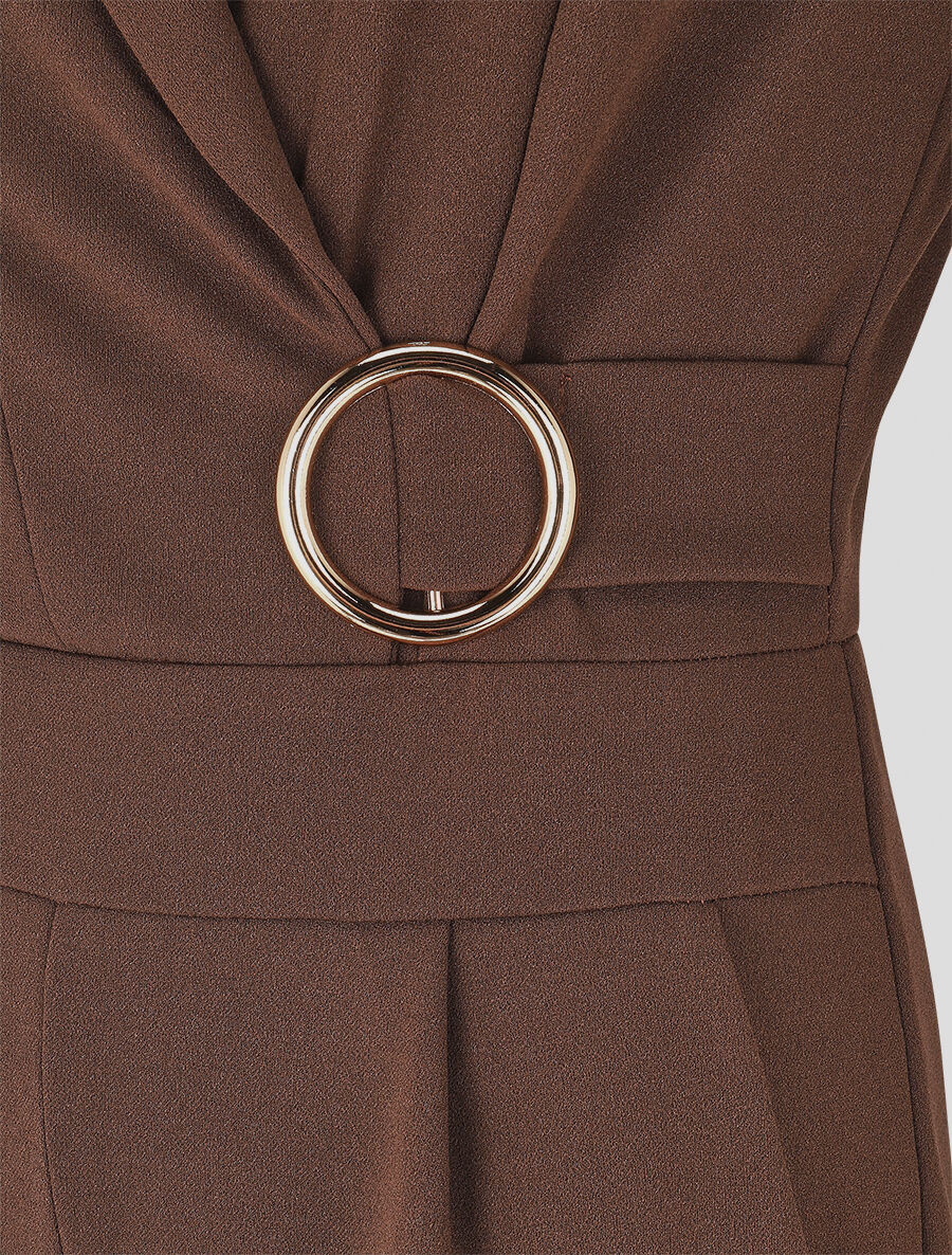 Combinaison unie à empiècement métal - Marron - 3