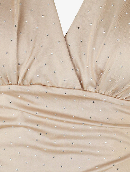 Body uni strassé à col cache-coeur - Beige - 3