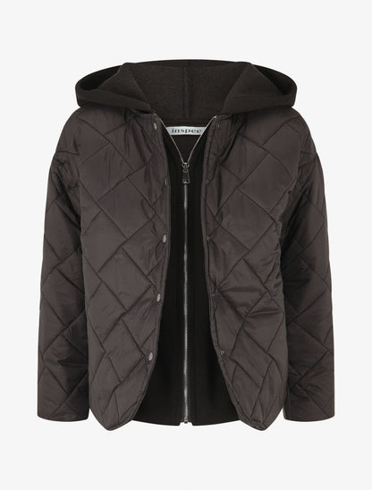 Doudoune mi-longue à empiècement sweat - Noir - 1