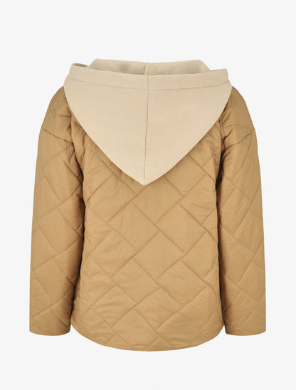 Doudoune mi-longue à empiècement sweat - Camel - 2