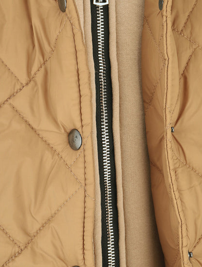 Doudoune mi-longue à empiècement sweat - Camel - 3