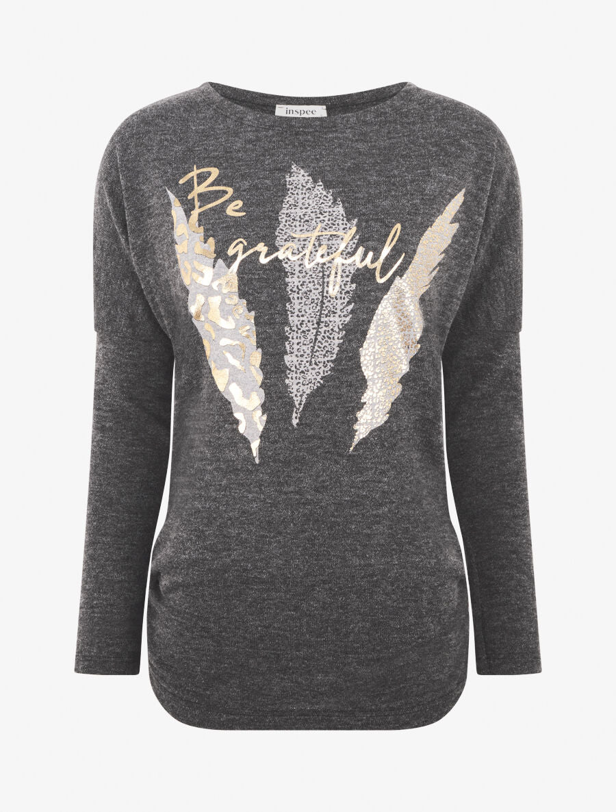 Pull à imprimé plumes floqué léopard - Noir chiné - 1