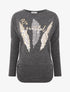 Pull à imprimé plumes floqué léopard - Noir chiné - 1