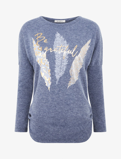 Pull à imprimé plumes floqué léopard - Bleu chiné - 1