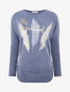 Pull à imprimé plumes floqué léopard - Bleu chiné - 1