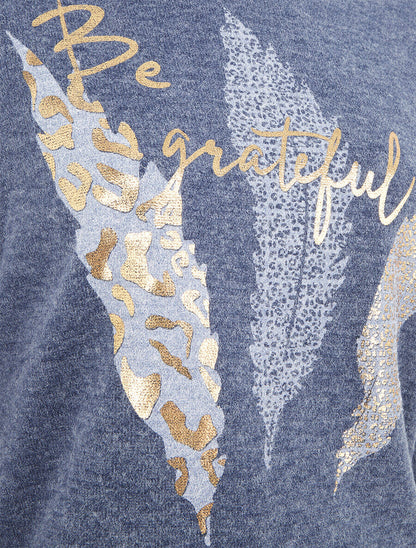 Pull à imprimé plumes floqué léopard - Bleu chiné - 3