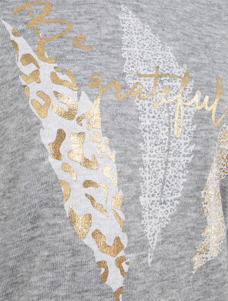 Pull à imprimé plumes floqué léopard - Gris chiné - 3
