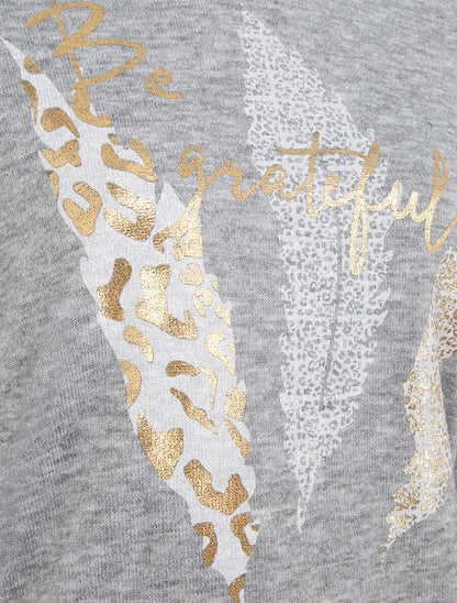 Pull à imprimé plumes floqué léopard - Gris chiné - 3
