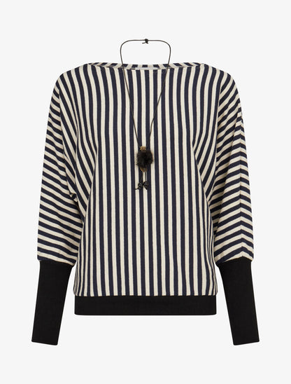 Pull à rayures irisées et col bateau - Marine - 4