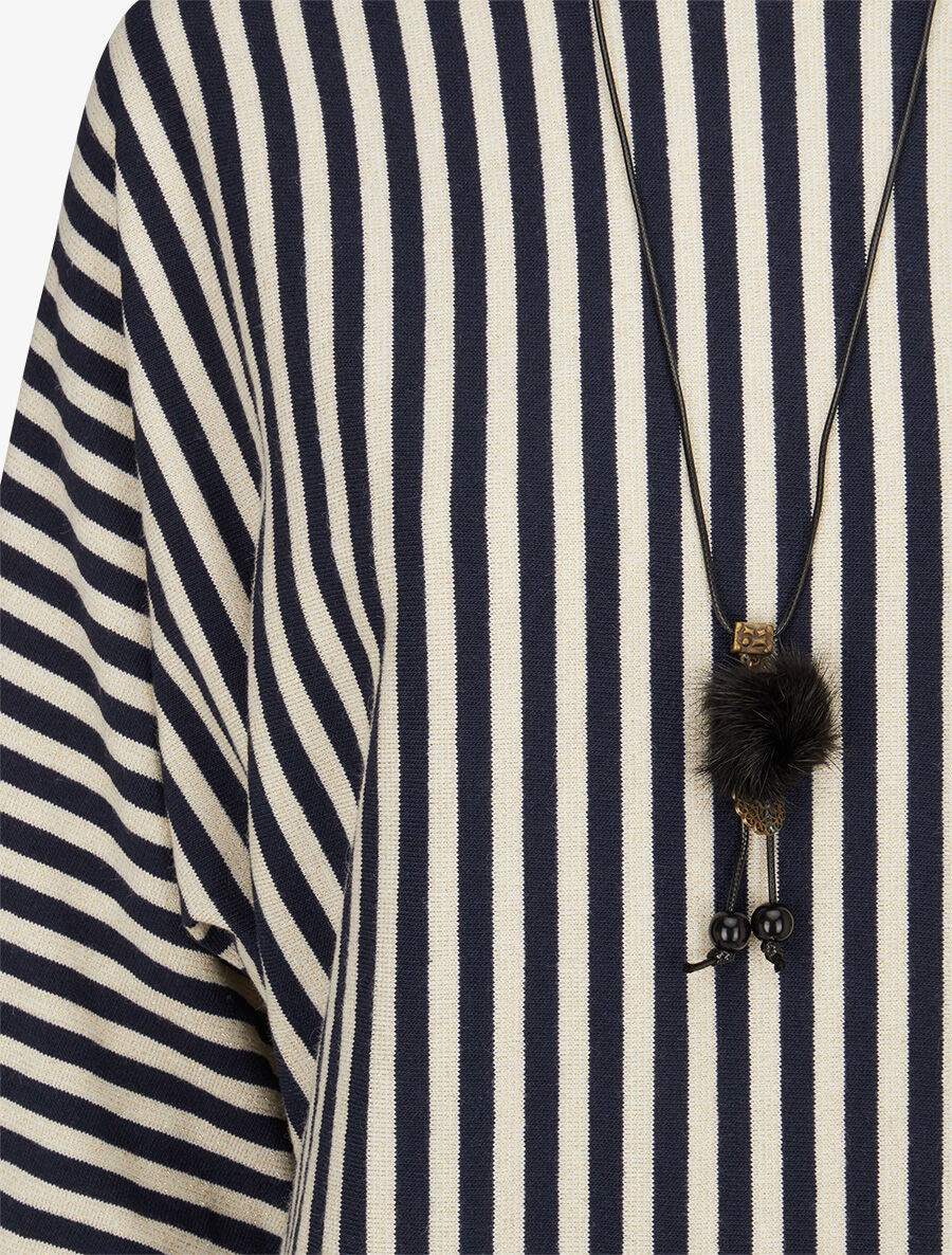 Pull à rayures irisées et col bateau - Marine - 3