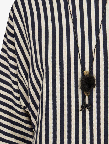 Pull à rayures irisées et col bateau - Marine - 3