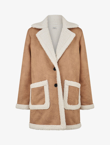 Manteau boutonné style aviateur - Camel - 1