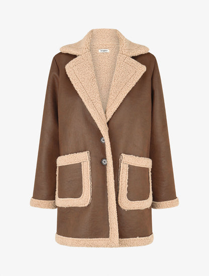 Manteau boutonné style aviateur - Marron - 1