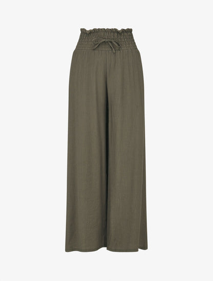 Pantalon fluide et texturé à taille haute - Kaki - 1