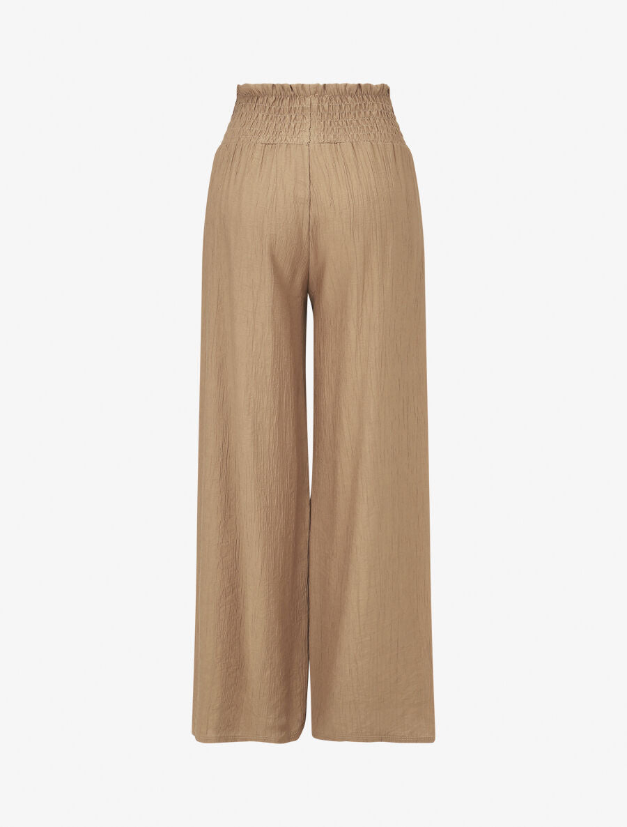 Pantalon fluide et texturé à taille haute - Camel - 2