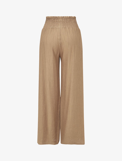Pantalon fluide et texturé à taille haute - Camel - 2