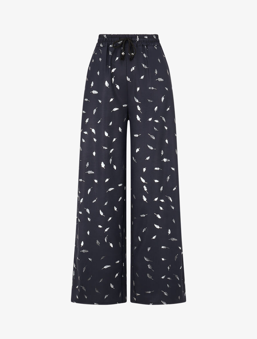 Pantalon élastiqué imprimé plumes irisées - Marine - 4