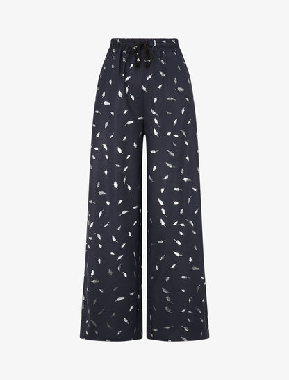 Pantalon élastiqué imprimé plumes irisées - Marine - 4