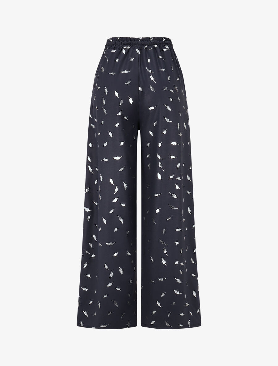 Pantalon élastiqué imprimé plumes irisées - Marine - 2
