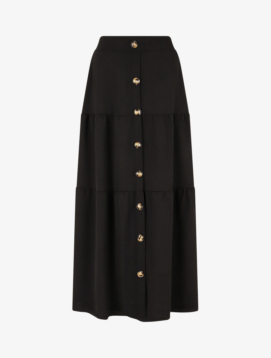 Jupe longue taille haute à boutons - Noir - 4