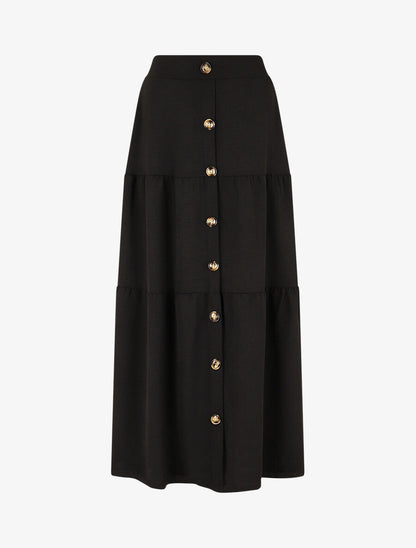 Jupe longue taille haute à boutons - Noir - 4