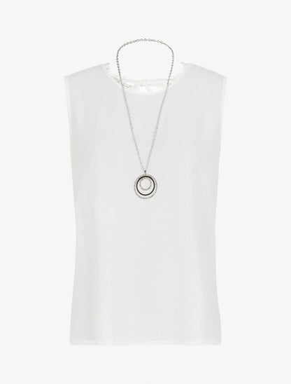 Top sans manches droit col dentelle - Blanc - 1
