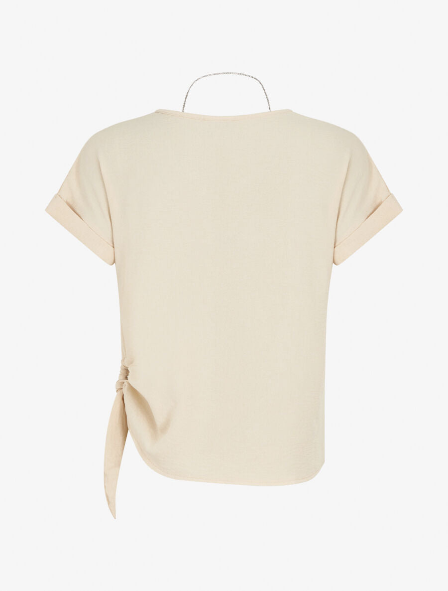 Top droit manches courtes bords à noeud - Beige - 2