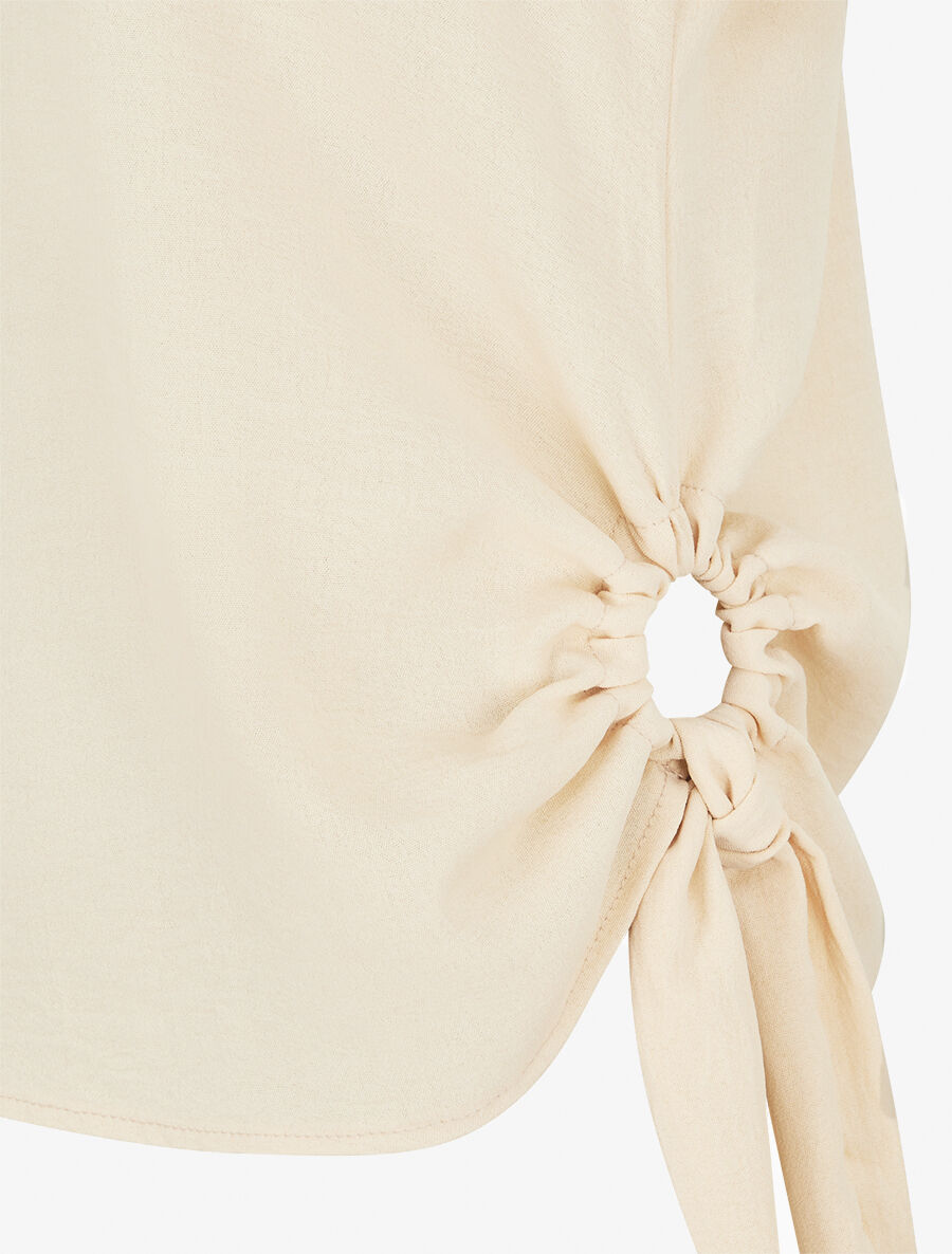 Top droit manches courtes bords à noeud - Beige - 3