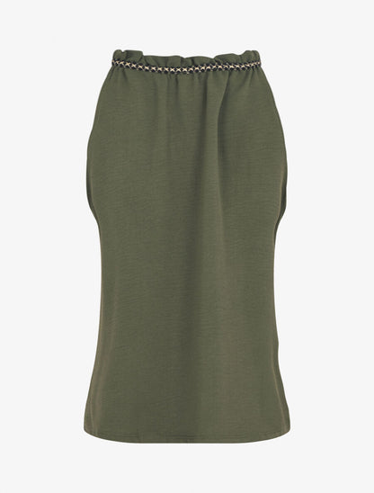 Top uni à col V et détail brodé - Kaki - 2