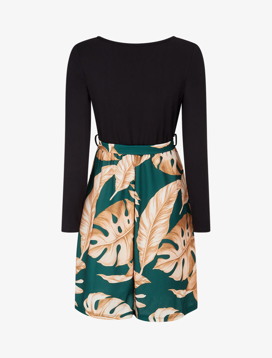 Robe patineuse à jupe imprimé tropical - Vert - 2