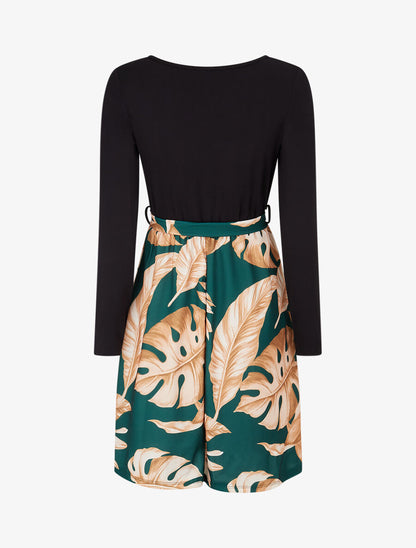 Robe patineuse à jupe imprimé tropical - Vert - 2