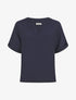 Blouse droite et texturée à col V - Marine - 1