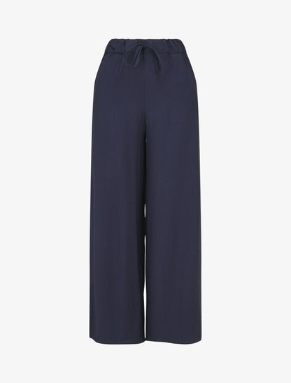 Pantalon fluide élastiqué uni - Marine - 1