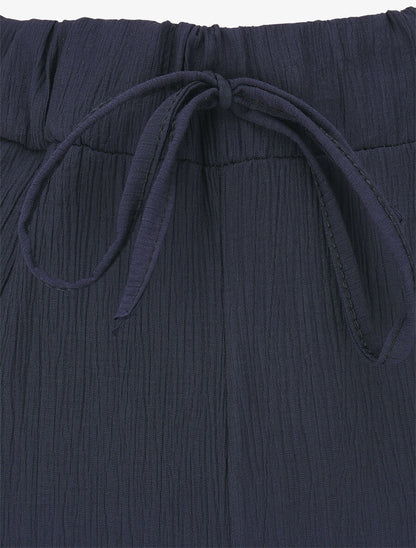 Pantalon fluide élastiqué uni - Marine - 3